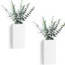 Dahey 2 Pack Wood Wall Planter Vase with Artificial Eucalyptus Farmhouse Wall Hanging Decor Pocket Planter for Indoor Fake Plants Greenery Flowers Living Room Bedroom Kitchen Home Decoration, White (Medium)