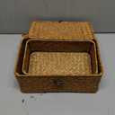 Set of 2 Wicker Basket with Lid, Seagrass Woven Basket for Storage, Decorative Storage Baskets Bins for Organizing Home (10.23" x 6.3" x 4.13"+ 9.05" x 5.11" x 3.34", Natural)