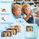 Kids Camera Instant Print Color Photos, Dual-Lens Instant Print Camera for Kids, Toddler Portable Travel Digital Camera Toy for 6 7 8 Year Old Boys Girls Christmas Birthday Gifts 64GB Card