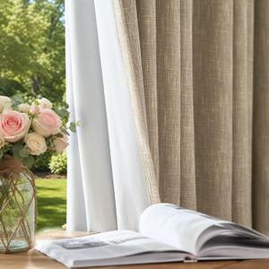 jinchan Burlap Look Curtains Blackout Curtains for Bedroom Lined Linen Textured Look Drapes for Living Room 84 Inches Long French Country Farmhouse Window 2 Panels Tan Drapes, 50"W x 84"L