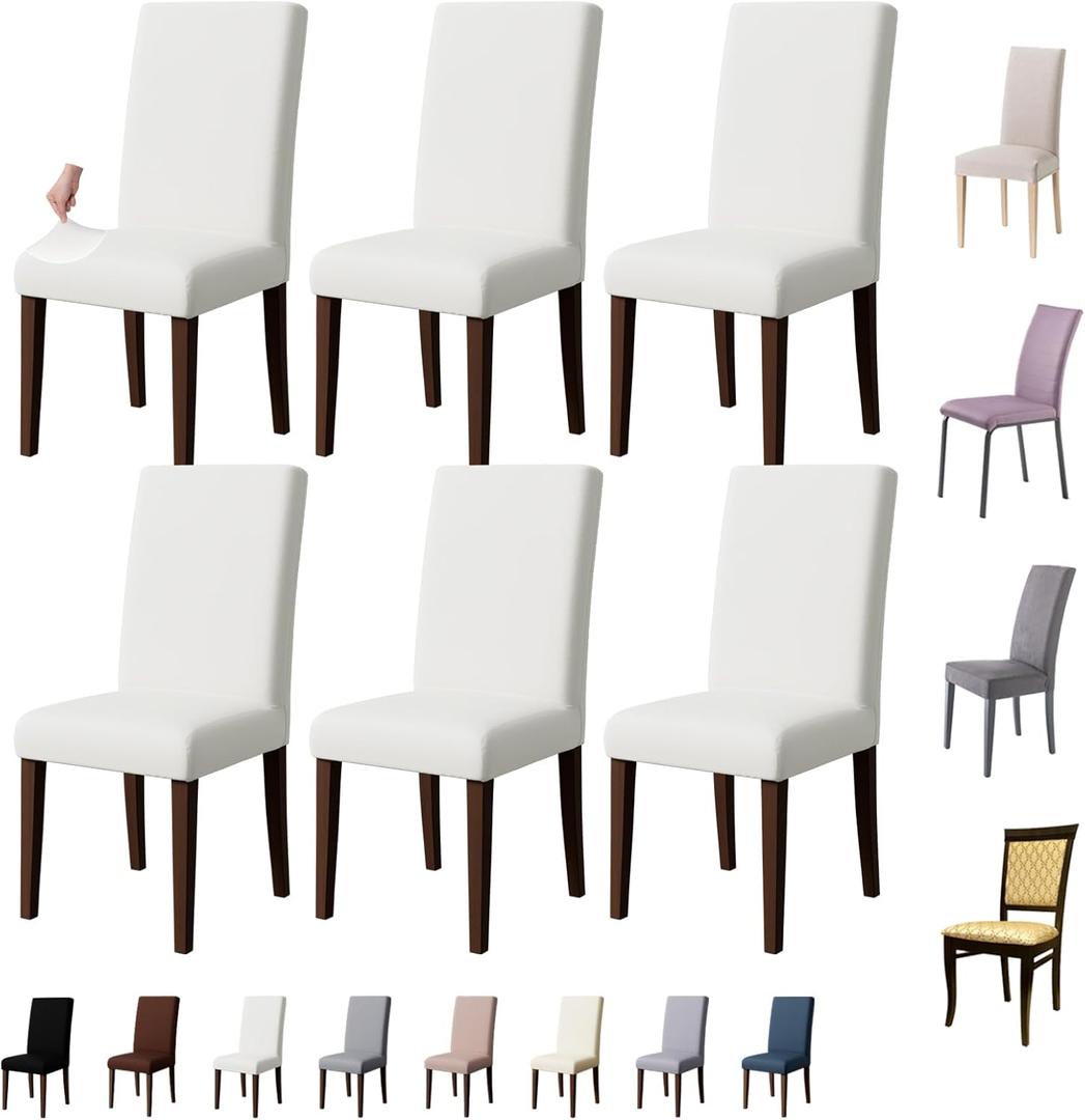 Dining Chair Covers Set of 6, Stretch Kitchen Removable Washable Chairs Slipcovers Seat Protector for Home, Party, Banquet (Beige)