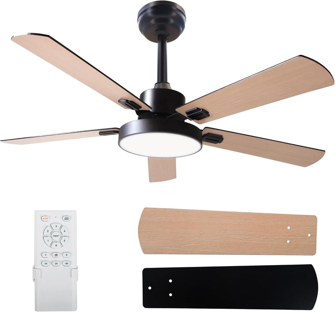 52 Inch Ceiling Fans with Lights, Indoor Ceiling Fan with Remote Control, 6 Speeds DC Reversible Motor, Timing, LED Dimmable, Modern Ceiling Fan for Bedroom Living Room