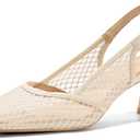 Coutgo Women's Slingback Kitten Low Heels Mesh Pumps Closed Pointed Toe Wedding Work Dress Shoes (10)