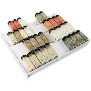 Bamboo Spice Drawer Organizer, (Need 3.1 Deep Drawer) Expandable 4 Tier Spice Rack for Cabinet (From 12" to 23" Wide), Seasoning Storage Insert, Spice Organizer for Drawer,Jars Not Included