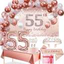 Trgowaul 55th Birthday Decorations Balloon Set Women's Arch, Rose Gold 55th Birthday Banner and Party Tablecloth, Belt and Tiara, Pink Gold 55th Balloon, Pink Birthday Cake Top, Latex Balloon * 60