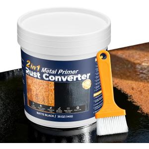 2-in-1 Rust Converter & Metal Primer - 35 oz Black Rust Inhibitor Paint for Metal Protection, Long-lasting Anti-Rust Coating for Automotive, Iron Fence, Garage Door, Outdoor Furniture