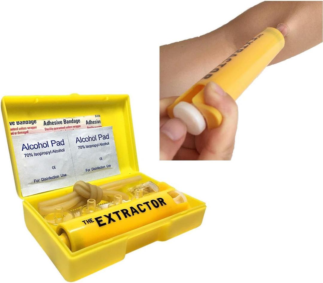 Insect Bug Bee Sting Snake Bite Venom Extractor Suction Kit Tool Pump First Aid Safety Fast Emergency for Hiking Backpacking Camping Yellow Color