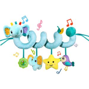Car Seat & Stroller Toys for Boys Girls 0 3 6 9 Months,Infant Activity Spiral Hanging Plush Toys,Hanging Rattle Toys for Crib Mobile with Rattles and Squeaker for Baby Shower Thank You Gift (Blue)