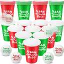 22 Pcs Christmas Game Supplies Set 16 oz Plastic Cups with 8 Christmas Theme Balls Xmas Party Game Beer Cups for Christmas House Parties Favors Concerts Birthdays BBQ Holidays(Team)