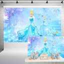Princess Cinderella Party Decorations Backdrop Magic Castle Fairytale Blue Background Birthday Baby Shower Cake Table Banner 5x3 ft 