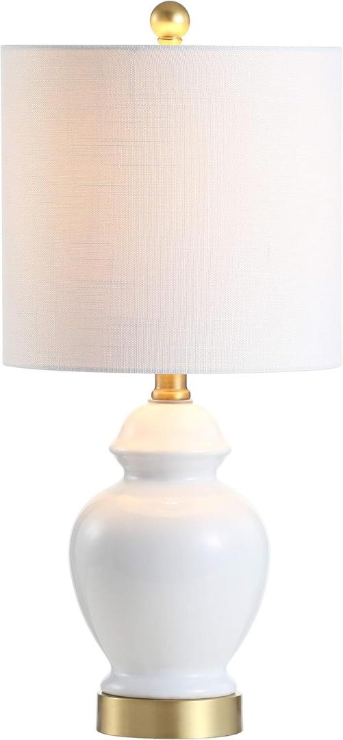 JONATHAN Y 20" White Textured Ceramic and Brass Gold Table Lamp, Glam Bedside Nightstand Lamp for Living Room Bedroom, White Linen Shade, LED Bulb Included JYL1035A