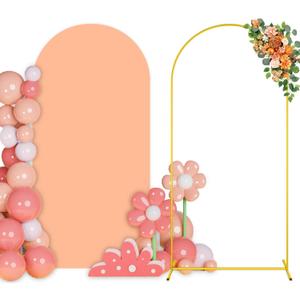 Metal Arch Backdrop Stand and Cover Set 7.2FT Gold Balloon Backdrop Arch Stand with Covers Peach Backdrops Covers Arch Spandex Arch Stands Cover for Birthday Party Banquet Graduation Decor
