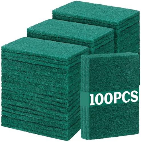 Hoolerry  Heavy Duty Scouring Pads Non Scratch Household Scrub Pads for Cleaning Reusable Pan Scrubber Anti Grease Scrubbing Pads for Dish Kitchen Metal Grills, 4.3 x 3 x 0.3 in (Green)