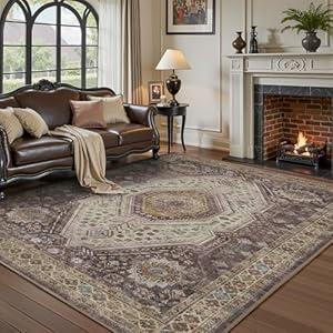 RESARE-6X9  Area Rug for Living Room-Machine Washable Rug for Bedroom-Vintage Non Slip Soft Purple Rug Neutral Carpet for Dining Room Office Under Bed or Table (6ft X 9ft)