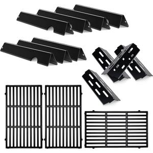 GS4 Grill Parts Cast Iron Grill Grates for Weber Genesis II E-410 S-410 E-435 S-435 Porcelain Flavorizer Bars Heat Deflector Genesis II LX E-440 S-440 for Weber 66041, 66033, 66796, 66089