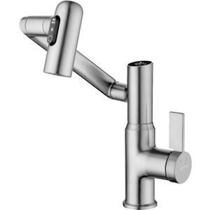Lefton Rotatable Bathroom Faucet with Temperature Display in Fahrenheit (Batteries-Free), 3 Water Modes, Brushed Nickel, BF2204-0