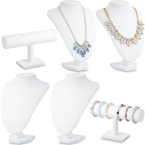 Huquary 6 Pcs Velvet Jewelry Display Set Necklace Display Stand T Bar Bracelet Holder Jewelry Bust for Home Store Trade Show (White)