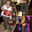 WiliW Polka Dot Plus Size Tights for Women Shimmer Patterned High Waist Tights 40D Shiny Sheer Black Pantyhose (3X-Large-4X-Large Plus)