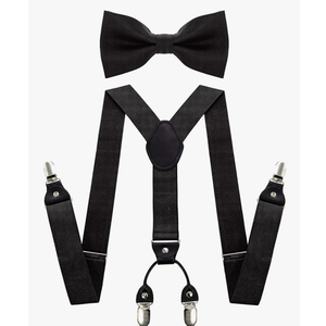 Solid Color Suspender and Silk Bow Tie Sets for Child 12-13Y, Black