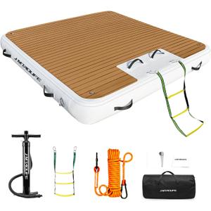 Inflatable Floating Dock with Wood Grain EVA, Non-Slip Water Floating Dock Swim Platform with Detachable Ladder Swim Deck Raft Water Platform for Lake Pool Ocean (6ft x 5ft x 6") Inflatable Floating Dock with Wood Grain EVA, Non-Slip Water Floating Dock Swim Platform with Detachable Ladder Swim Deck Raft Water Platform for Lake Pool Ocean (6ft x 5ft x 6")