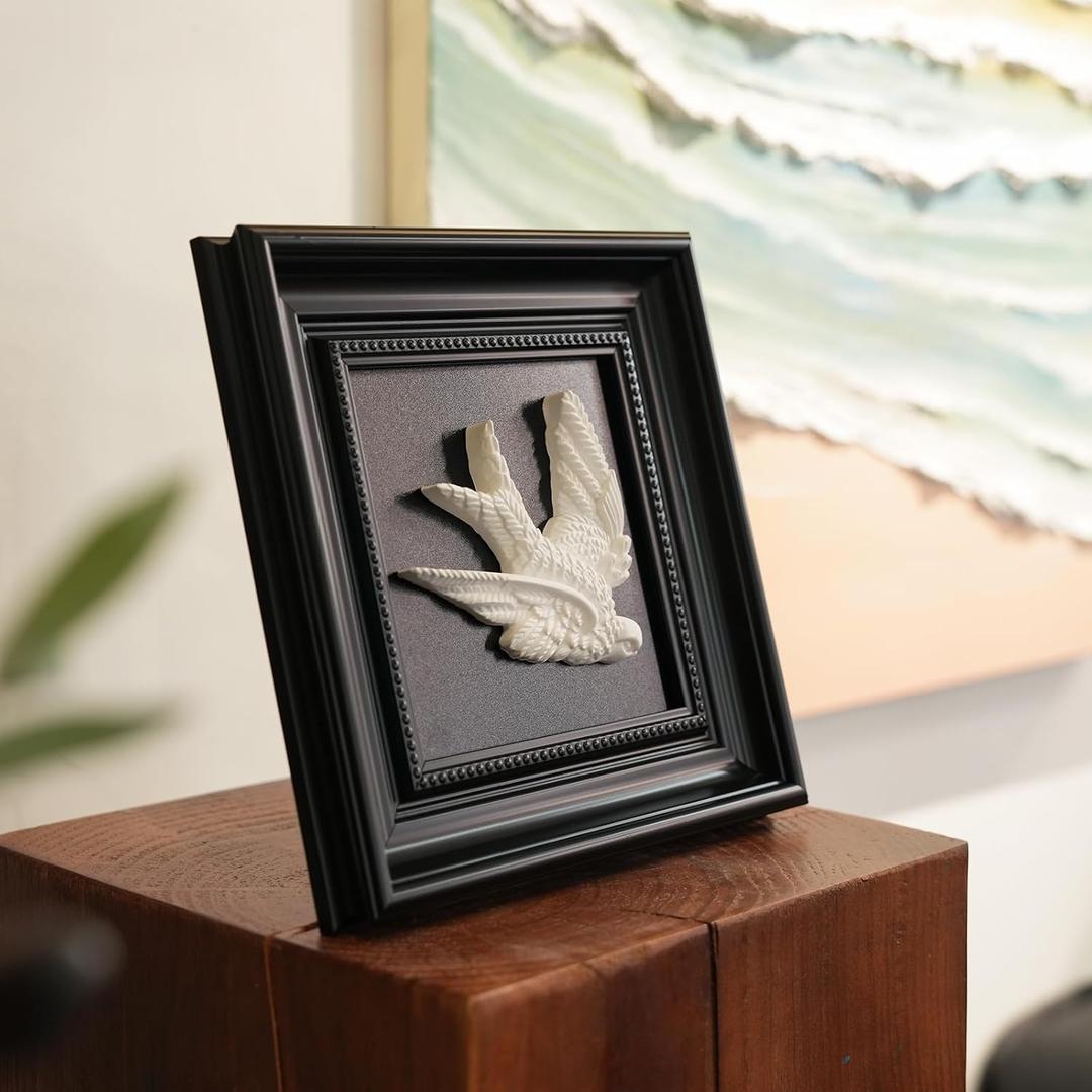 FOLKOR LIFE Framed Wall Art Sculpture for Home Office Decor, Classic Swallow Statue with Black Frame, Hanging Wall Plaque for Modern Farmhouse Living Room Bedroom Decoration