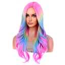 BERON Rainbow Ombre Wigs Long Wavy Wig for Women Colorful Ombre Curly Heat Resistant Synthetic Hair Wigs for Daily Use with Wig Cap