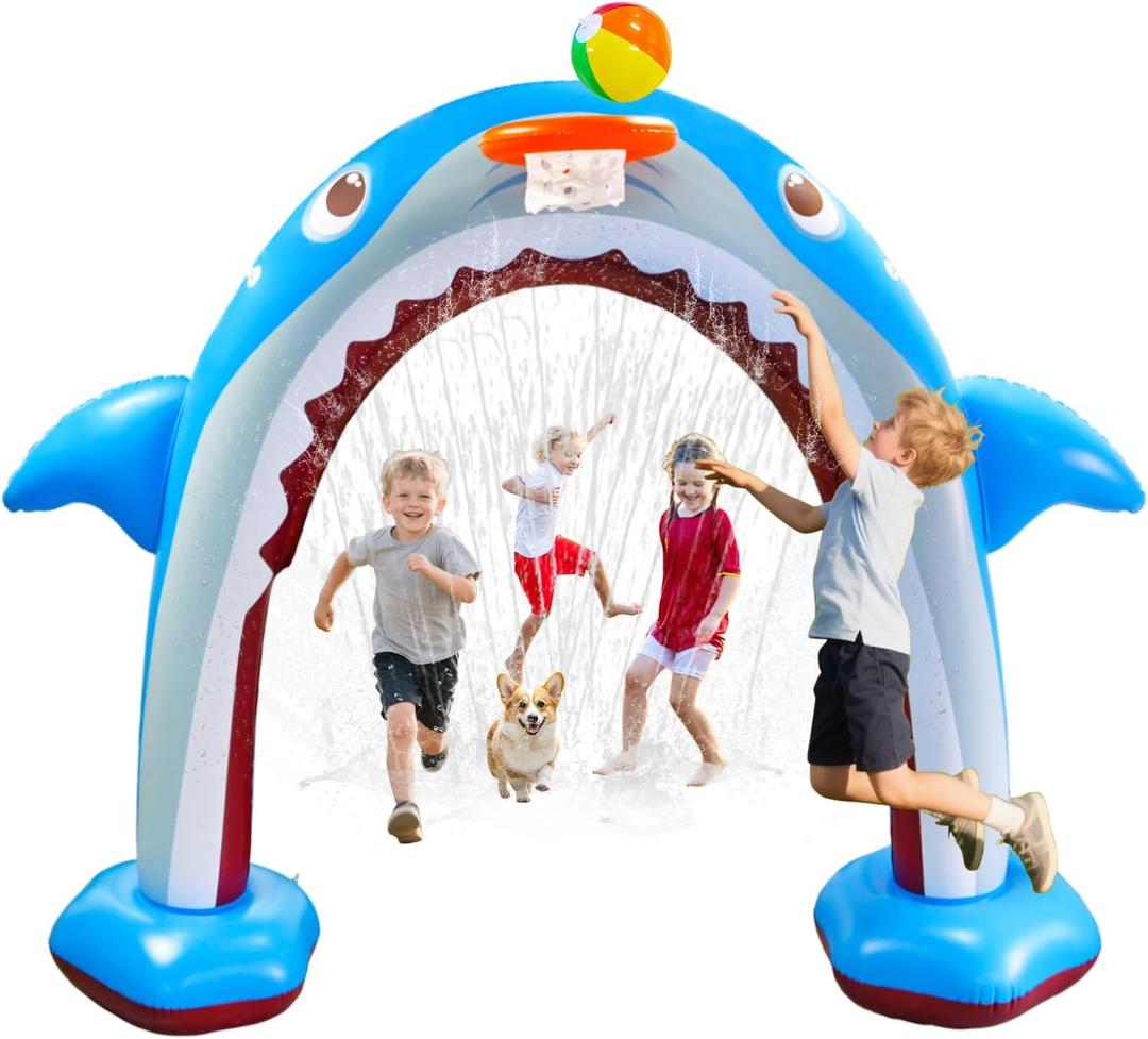 11Ft Inflatable Shark Sprinkler, Large Shark Arch Sprinkler Toys for Summer Outdoor Backyard Yard Lawn, Perfect Inflatable Shark Sprinkler Water Park Toy Games for Boys Girls