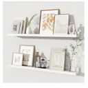 Fun Memories Picture Ledge Shelves Set of 2, 32 Inch Rustic Wall Mounted Floating Shelves with Lip for Home Storage and Décor in Bathroom, Kitchen, Nursery, Bedroom, Living Room, White