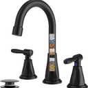 Bathroom Faucets with Filter, Widespread Black Bathroom Sink Faucet for 3 Holes with Pop-up Drain Assembly, Two Handle Vanity Faucet (Contemporary)
