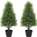 30" Cedar Topiary Trees Artificial Outdoor Set of 2 Pack, Large Realistic Faux Plants Outdoor, UV Resistant Fake Evergreen Cone Bushes & Shrubs for Front Porch Outside Planter Decor 2.5ft