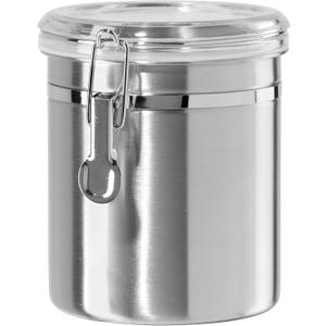 OGGI Stainless Steel Kitchen Canister 47oz - Airtight Clamp Lid, Clear See-Thru Top - Ideal for Kitchen Storage, Food Storage, Pantry Storage. Large Size 5" x 6"