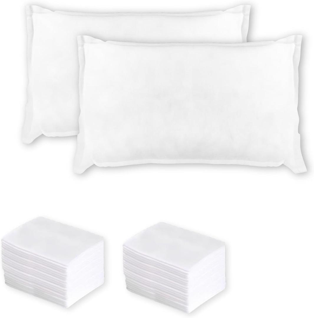 Disposable Pillow Case Covers 50Pcs, White Pillow Cases Bulk for Home, Travel, Medical Hospital, Guest Stays, Clinics, Protable 32 x 21 Inch