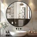 Black Round Mirror 22 Inch, Circle Wall Mirrors with Metal Frame, Wall Mounted Circular Mirror for Bathroom, Vanity, Entryway, Living Room, Hallway, Wall Decor