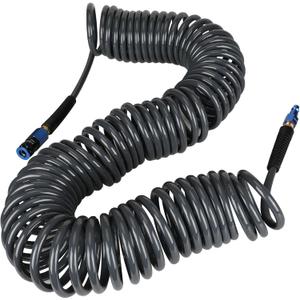 Heavy Duty Polyurethane Recoil Air Hose 1/4 in x 50 ft, Lightweight, Flexible Compressor Hose with Universal Quick Coupler, Plug and Bend Restrictors, Gray