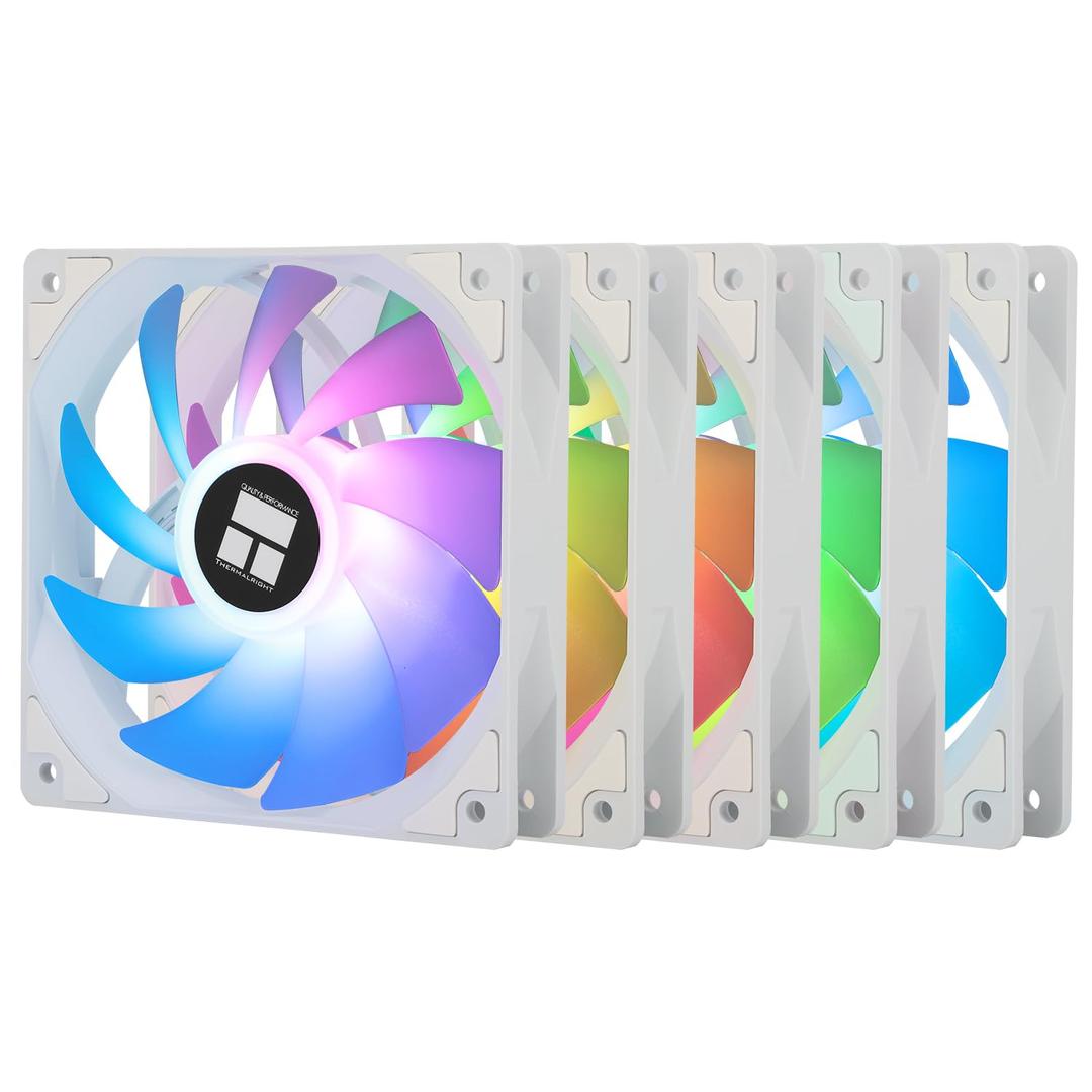 Thermalright 5 Pack TL-C12CW-S CPU Fan 120mm White ARGB Case Cooler Fan, 4pin PWM Silent Computer Fan with S-FDB Bearing Included, up to 1550RPM Cooling Fan5 Quantities