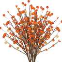 15.7in Fall Pumpkin Berry Branch, Artificial Berry Floral Pick Thanksgiving Orange Berry Stem Autumn Fake Pumpkin Pick for Harvest Home Vase Festival Indoor Christmas Deco(Orange) (1pcs)