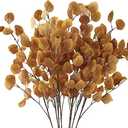 Sggvecsy 6 Pcs Fall Eucalyptus Leaves Artificial Eucalyptus Stems Long Silver Dollar Leaves Autumn Leaf Branches Fake Silk Eucalyptus for Christmas Home Autumn Thanksgiving Decor(Dark Yellow)