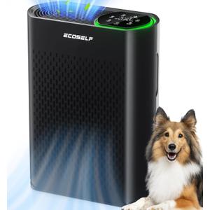 Powerful Air Purifiers for Home Large Room Up to 2400 Ft², ECOSELF HEPA Air Purifier with PM 2.5 Air Quality Display 20dB Sleep Mode, Air Purifiers for Bedroom Office Living Room HAP602 Black
