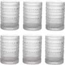 ZOOFOX Set of 6 Vintage Drinking Glasses, 13 oz Clear Hobnail Glasses Tumbler, Embossed Design Glassware for Beverages, Water, Juice, Beer, Cocktail, Whiskey and Milk