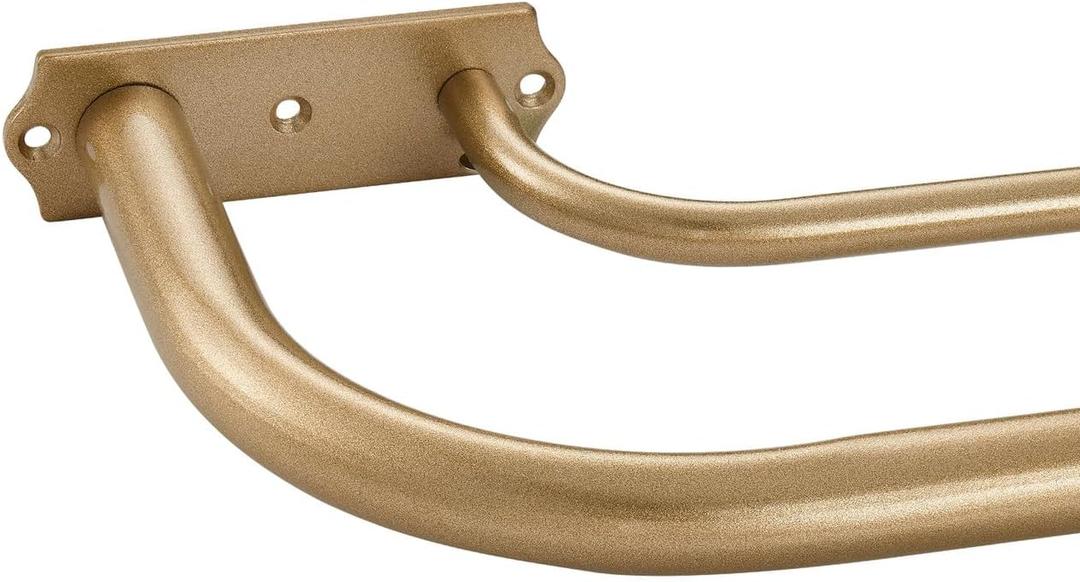 Antique Gold Double Curtain Rods, Double Curtain Rod for Window 48-84 Inch, Room Darkening Wrap Around Double Window Rods, Adjustable 1-Inch Front and 5/8 Inch Back Double Drapery Rod