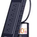 Surge Protector Power Strip/Heavy Duty 10ft Extension Cord with Multiple outlets/High Joules Protection (4800J)/18AC/1875W/15A/Usb A+C(PD20W),Flat Plug,Commercial,Industrial,Office,Home,Black