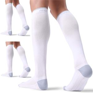 FITRELL 3 Pairs Compression Socks for Women and Men 20-30mmHg-Circulation Support Socks (Small-Medium, White)