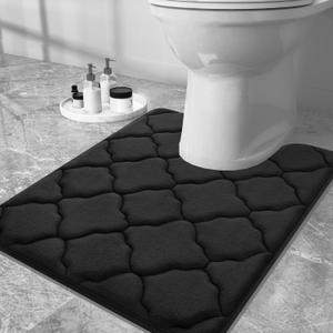 OLANLY Memory Foam Toilet Rugs U-Shaped 24x20, Ultra Soft and Absorbent Bathroom Rugs, Non-Slip, Comfortable, Machine Washable Contour Bath Mat for Toilet Base, Home Decor Accessories, Black
