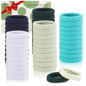 Bessrung 100 PCS Seamless Nylon Hair Ties, No Damage Elastics Hair Ties for Women Girls, Soft Stretchy Ponytail Holders for Thin Thick Hair, Snag-Free Hair Bands(Gradient Blue)