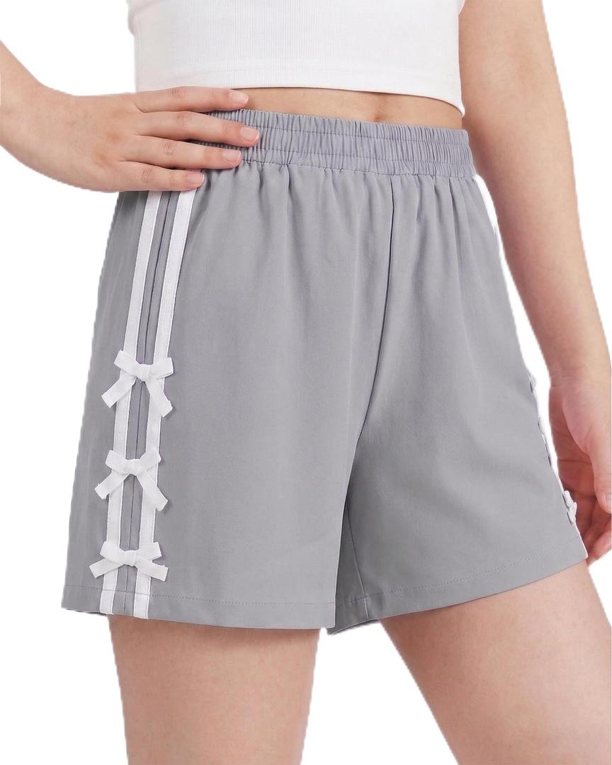 Aura Vane Kids Girls Grey Athletic Striped Shorts Size 7 Girl Summer Elastic Waist Solid Casual Clothes Girls Bow Biker Shorts Size 8 (Gray)