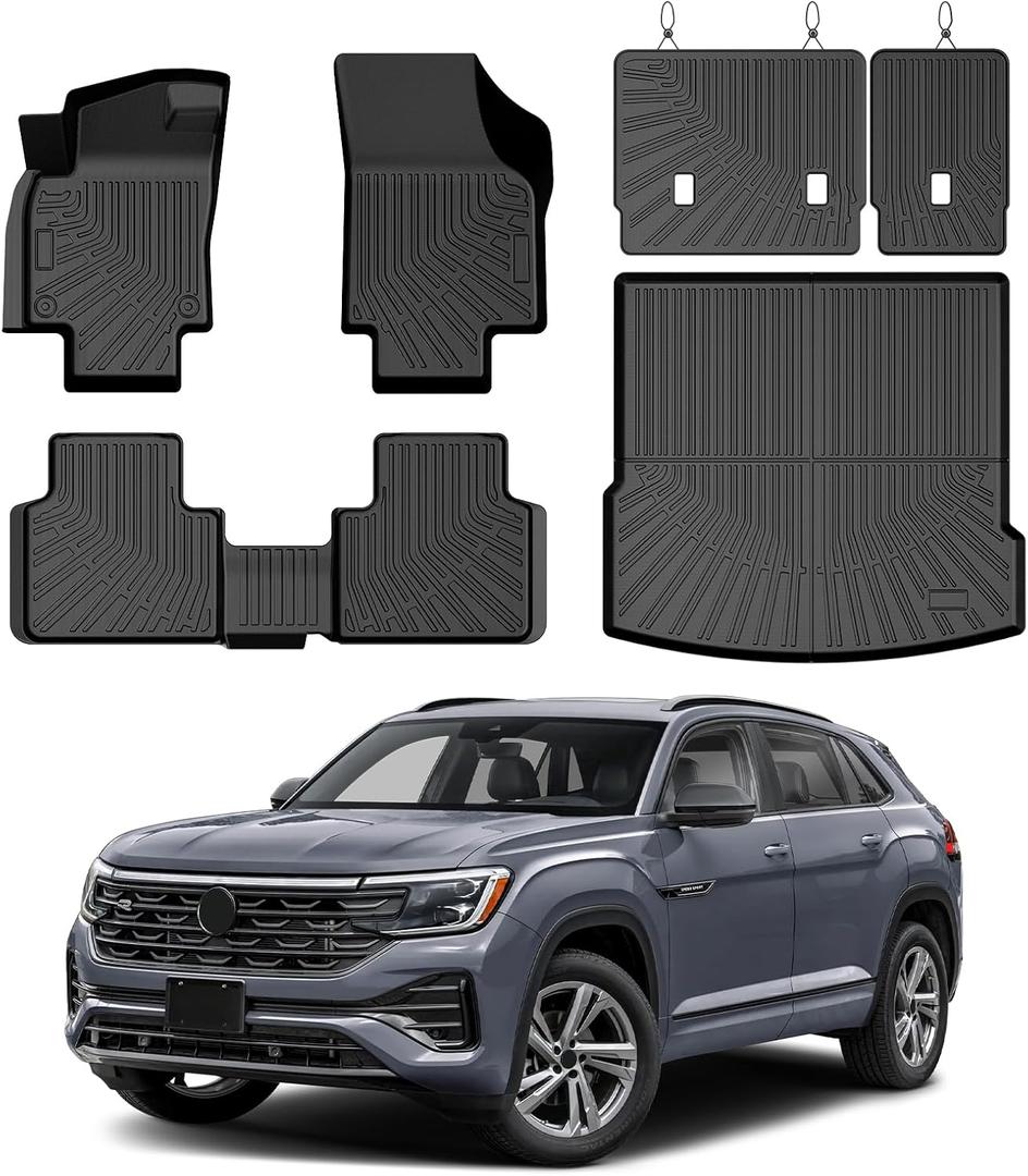 Atlas Floor Mats - Car Mats for Volkswagen Atlas Cross Sport 2020-2026, All Weather Floor Mats and Cargo Liner for Atlas Accessories, Heavy Duty Rubber Mats, Car Accessories