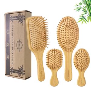 SAMEBUTECO Bamboo Hair Brush Set 4 Styles Paddle Detangling Brushes for Thick, Thin, Curly, and Dry Hair Women and Girls Hair Message Brushes 2 Indoor Used 2 Outdoor Used Travel portable