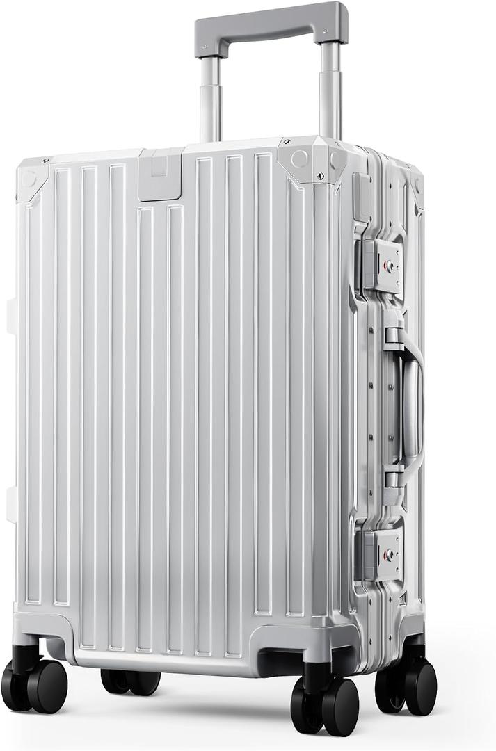 ALPHA CAMP Carry-On 20 Inch Luggage, Dual Layer Aluminum Frame with TSA 22x14x9 Airline-Approved Spinner WheelPC Hardside Zipperless Lightweight SuitcaseType-C USB Charging Port, Cup Holder