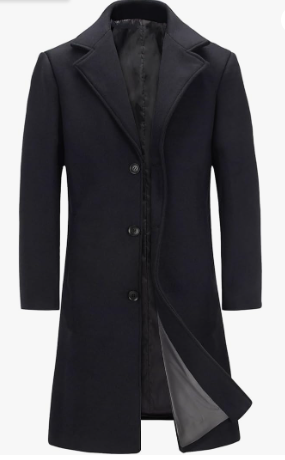 Men's Wool Blend Long Trench Coat Notched Collar Single Breasted Overcoat Warm Winter Pea Coat XL