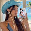 ChiCsFleur for Samsung Galaxy S24 Plus Case, TPU Phone case with Camera Protection for Women Girls Teens - Coastal Collage Pink Bow Disco Ball Y2K Gift Tropical Floral Blue White Aesthetic Unique (MarineOcean)